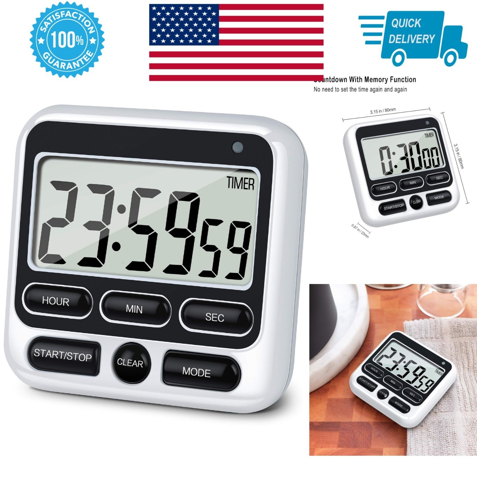 KTKUDY 4-in-1 Digital Kitchen Timer with Alarm & Count Up/Down Function