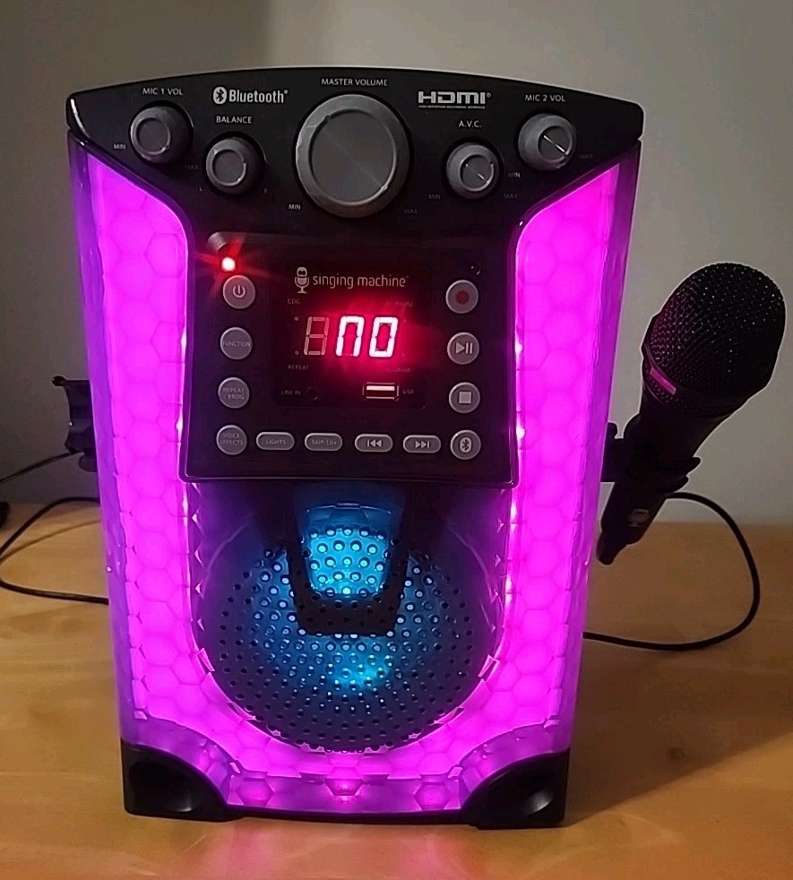 The Singing Machine Karaoke Bluetooth CD&G # SML633BK LED Lights 1 Microphone