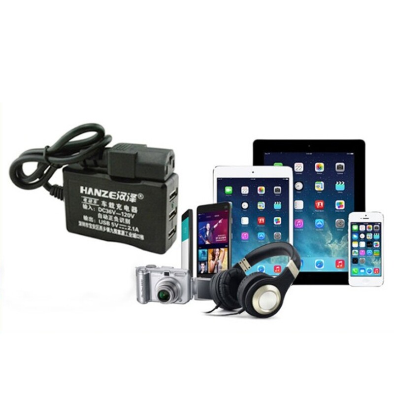 USB Power Adapter DC36V 48V 72V 120V to 5V 2.1A E-bike 3 Port Charging Converter