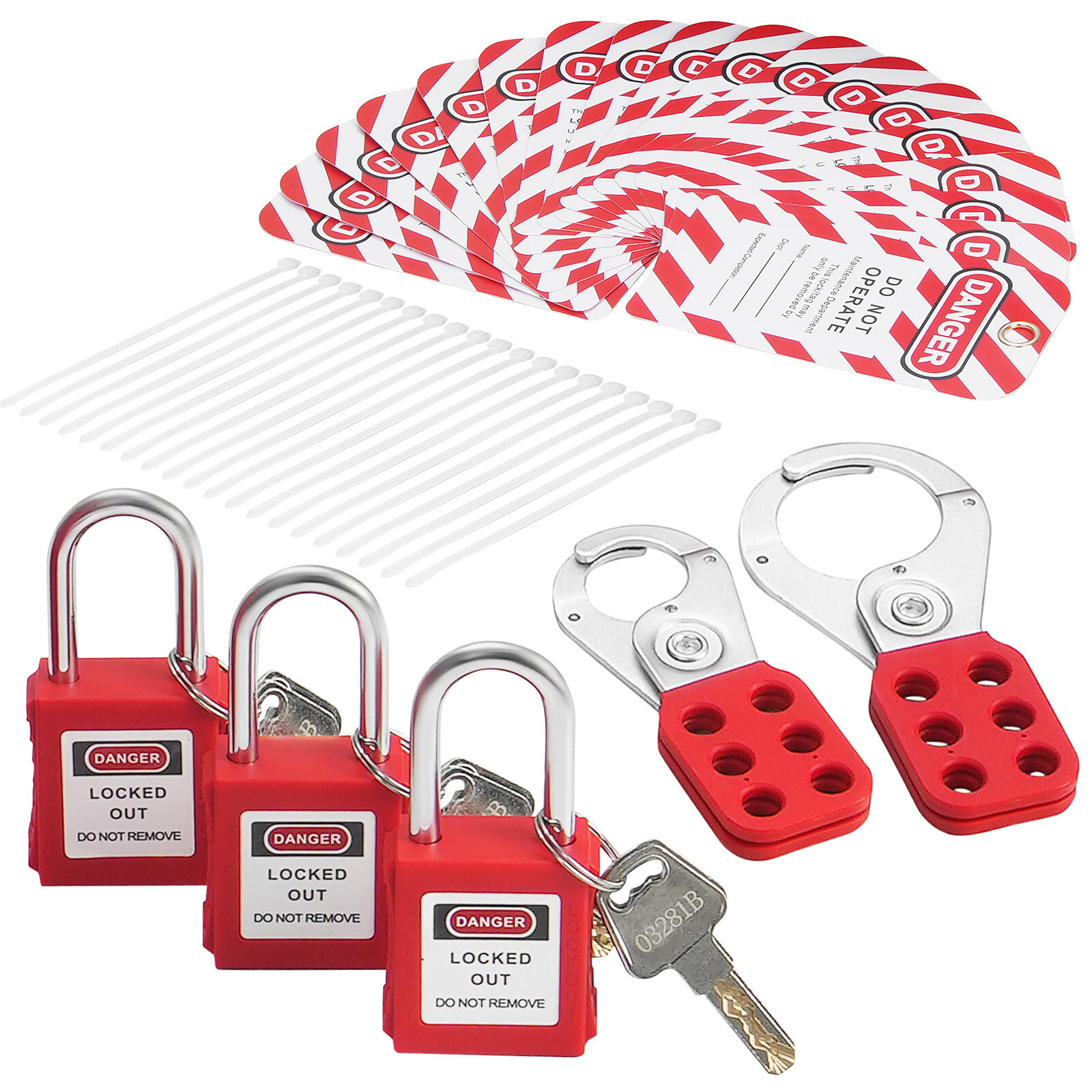VEVOR 60 PCS Electrical Lockout Tagout Kit Safety Padlocks Hasps Tags Ties Board