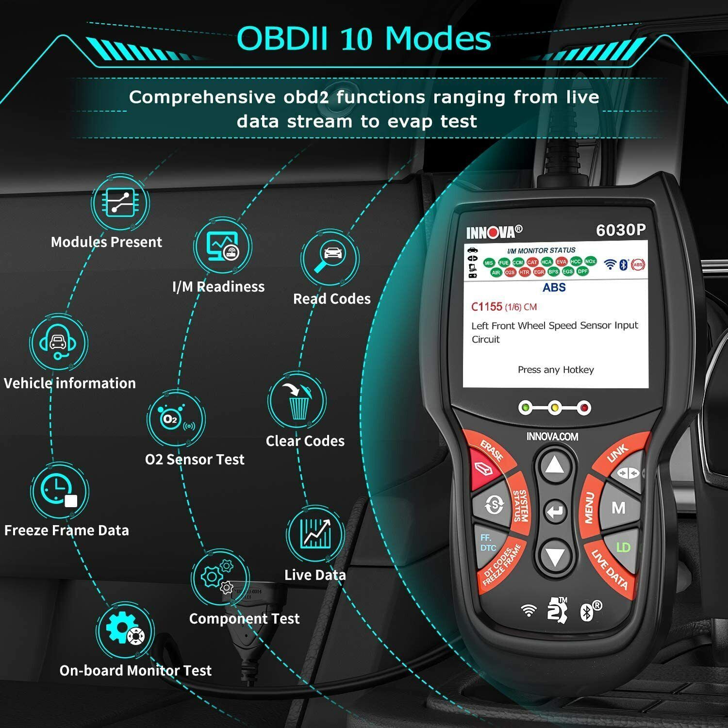 INNOVA 6030P Engine ABS Car OBD2 Scanner Automotive Diagnostic Scan Tool Battery