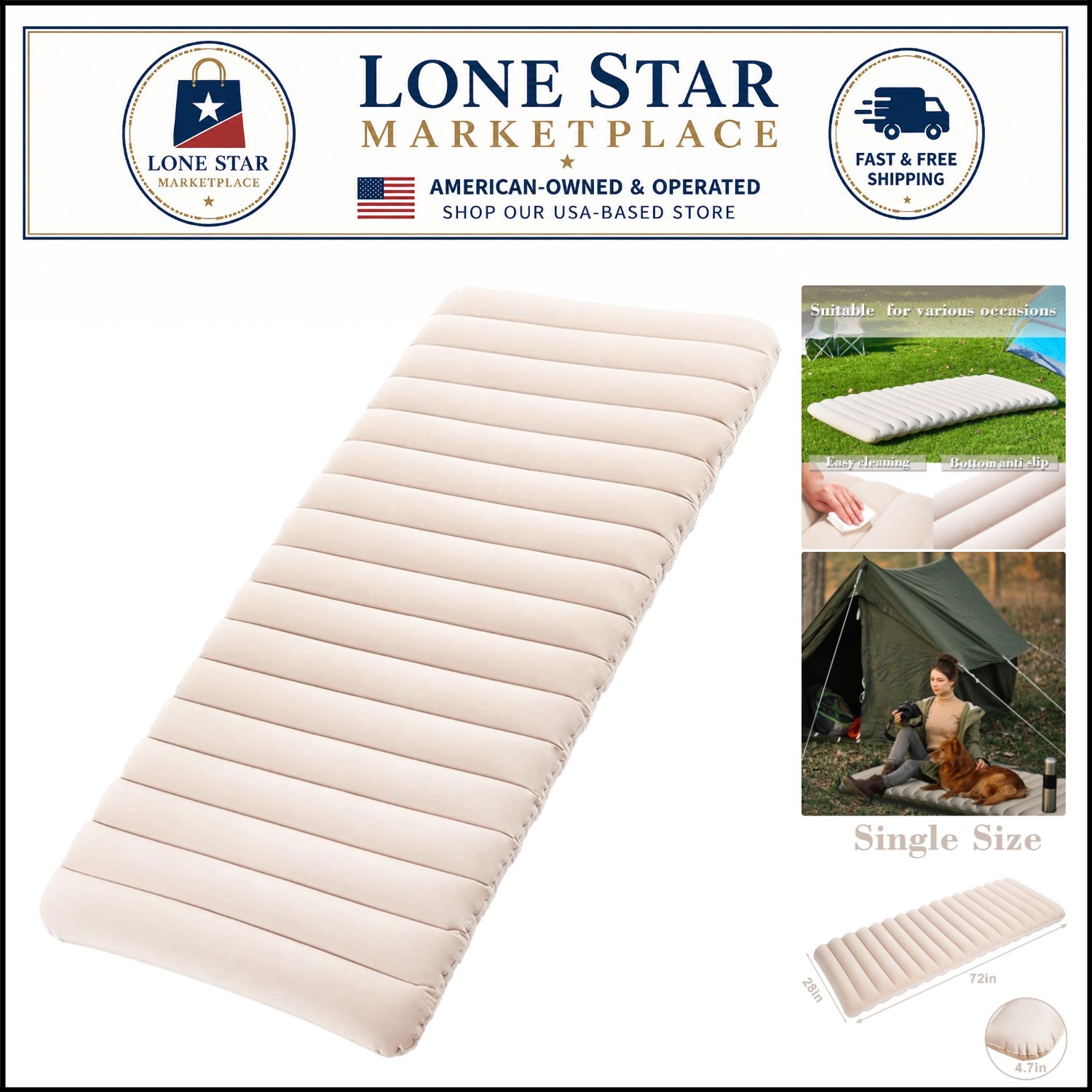 Single Size Inflatable Camping Air Mattress - Easy Setup for Outdoor Comfort