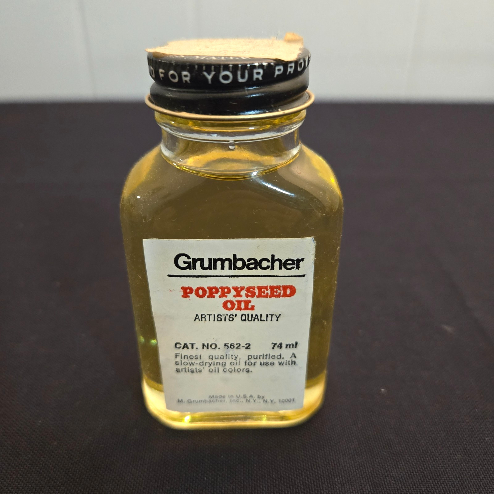 NEW NOS Grumbacher Artist Quality Poppyseed Oil Vintage 74 mL Glass Bottle