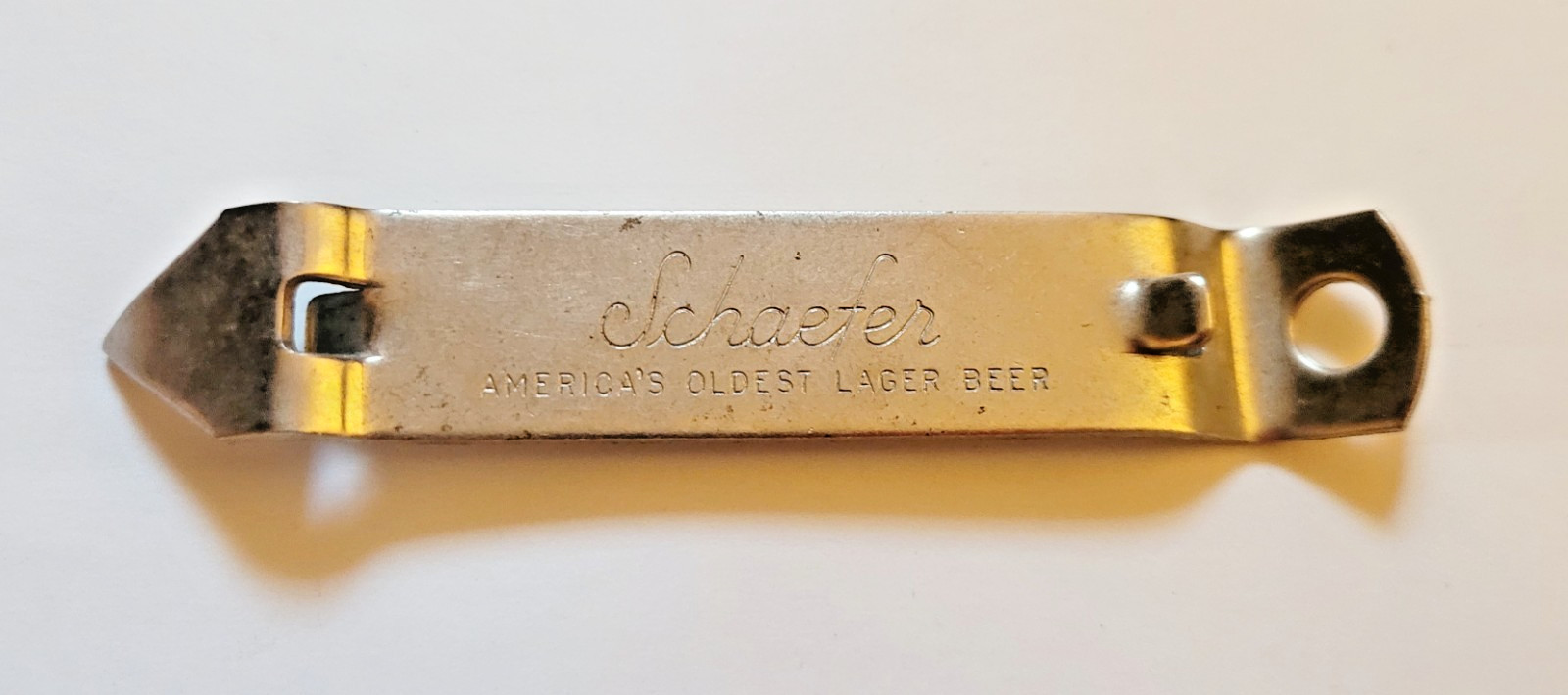 Schafer Lager Beer Bottle Can Opener Vintage Metal 3 3/4 in x 3/4 in Free Shipp