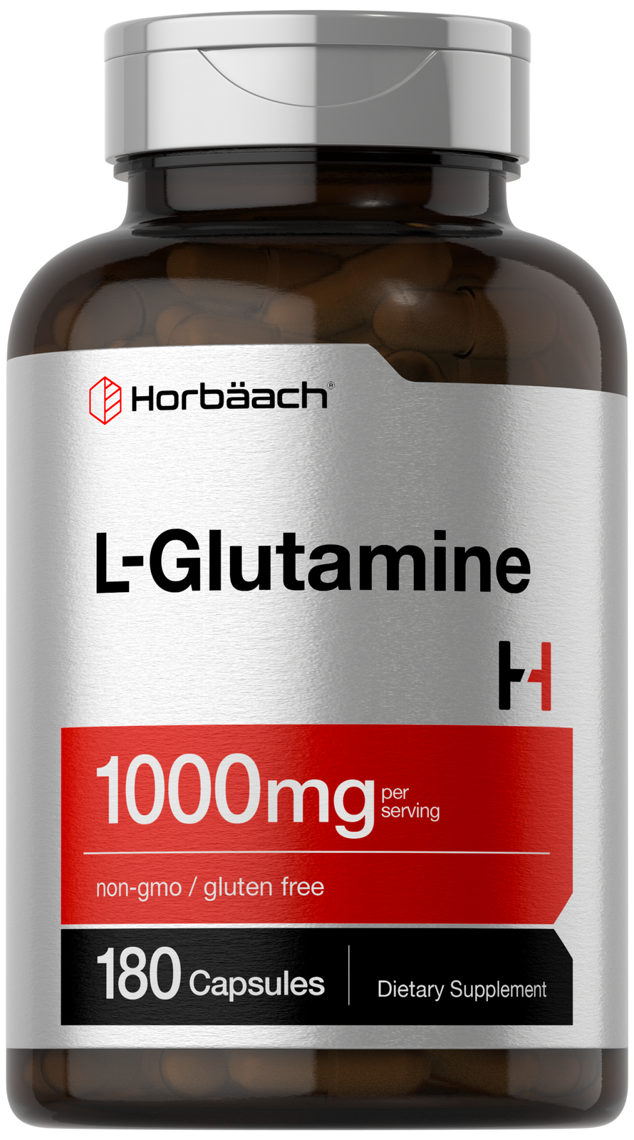 L Glutamine Capsules | 1000mg | 180 Count | Non-GMO, Gluten Free | by Horbaach