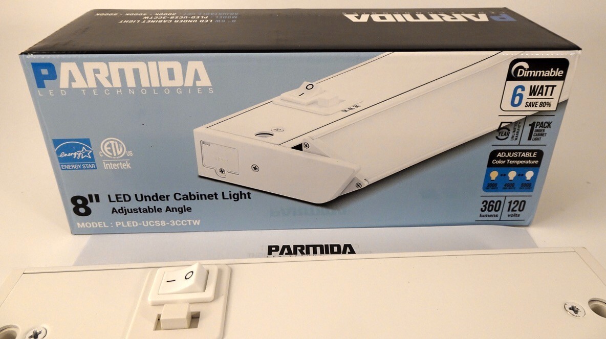 Parmida 8" Dimmable LED Under Cabinet Light With Adjustable Lens Angle, NEW