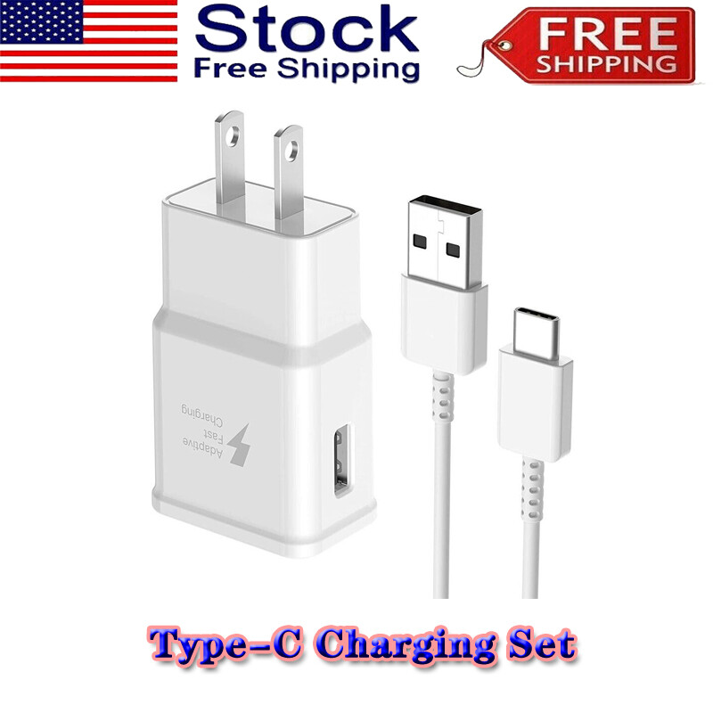 White Universal USB Charging Set USB Wall Charger + Type-C Charging Cable Cord
