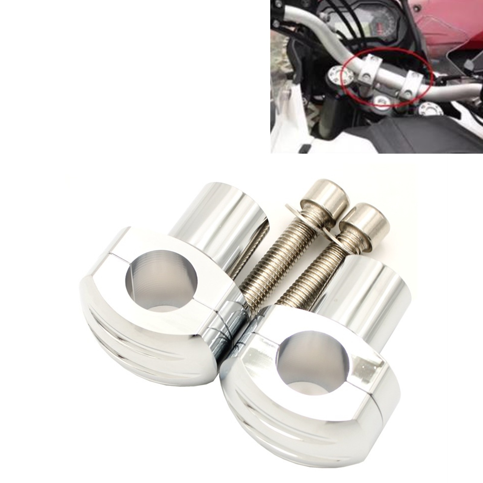 Handlebar Riser Mounting Clamp Adapter For Harley Cruisers Honda Suzuki Silver