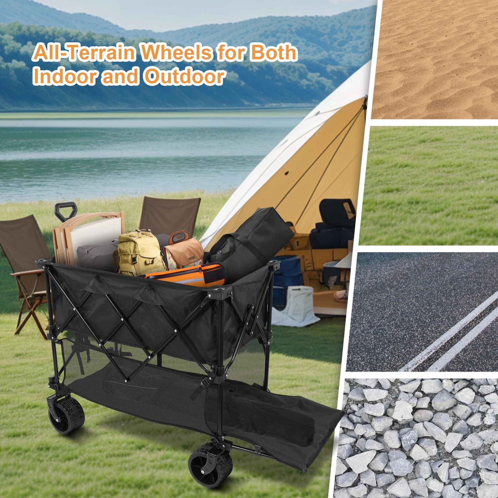 Elevon Collapsible Foldable Wagon, Grocery Beach Cart Large Capacity 450LBS