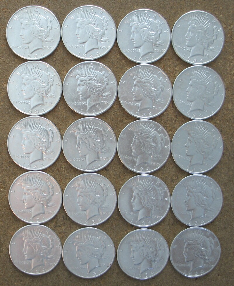 ROLL 1934-D  PEACE SILVER DOLLARS..  AU/BU   (UP TO 5 ROLLS AVAILABLE)
