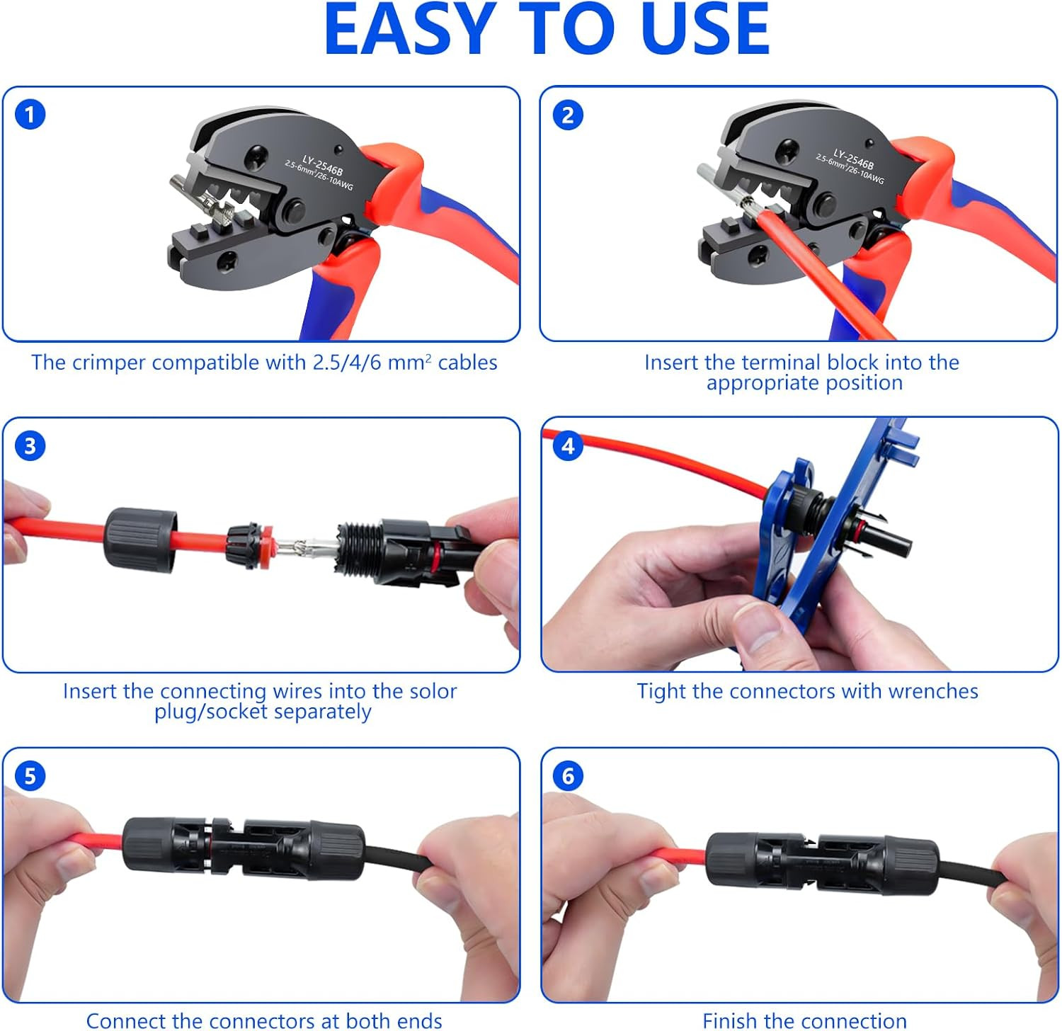 Solar Panel Connector, 60PCS Solar Crimper Tool Kit for Connecting Solar Panel C