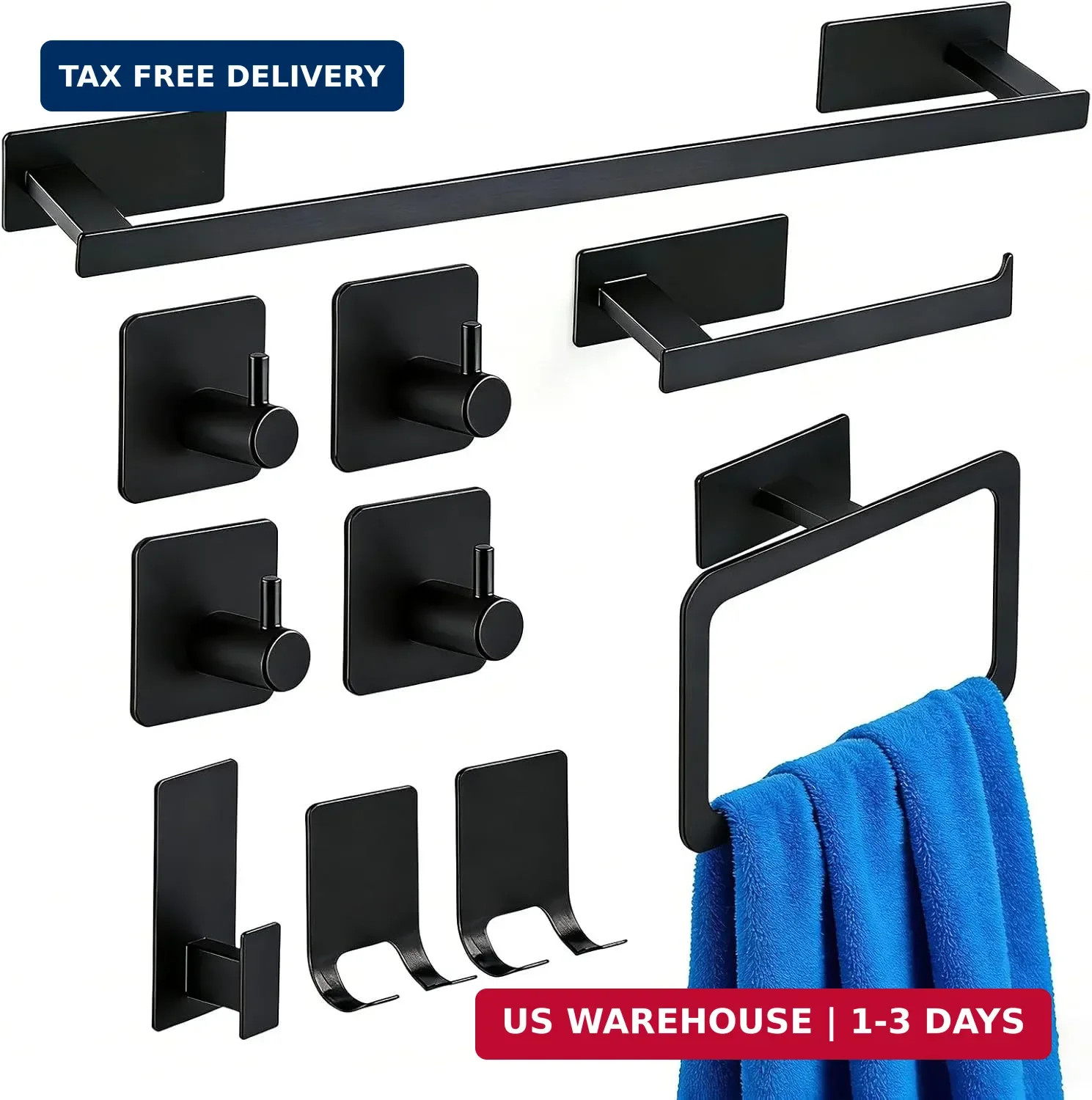 10 Pieces Bathroom Towel Bar Set, Stainless Steel Matte Black Bathroom Hardware