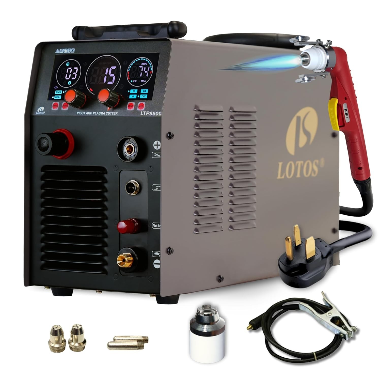 LOTOS LTP8500 85AMP Non-Touch Pilot Arc Plasma Cutter, Drag Cut Enabled, 1” 25mm