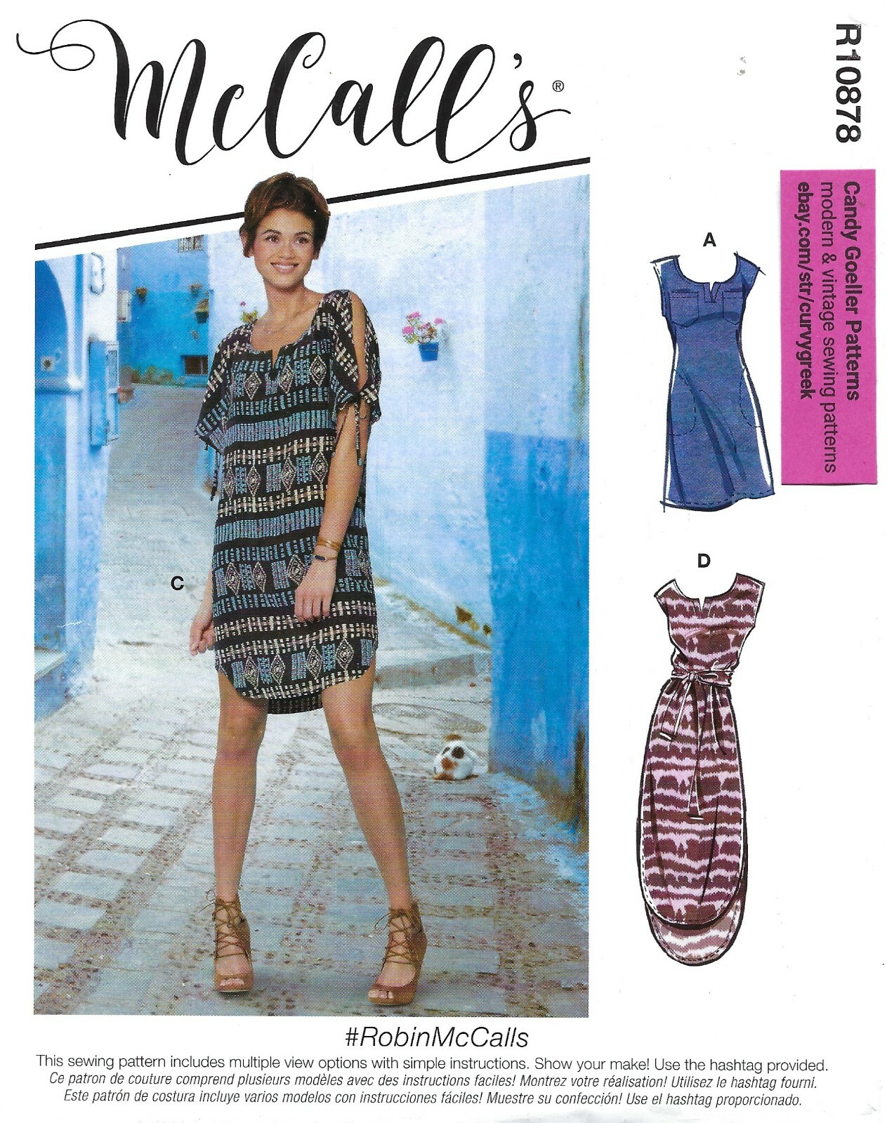 McCall's R10878 ROBIN Dress w Sleeve Ties, Shaped Hem, Belt Sz 16-26 UNCUT M8164