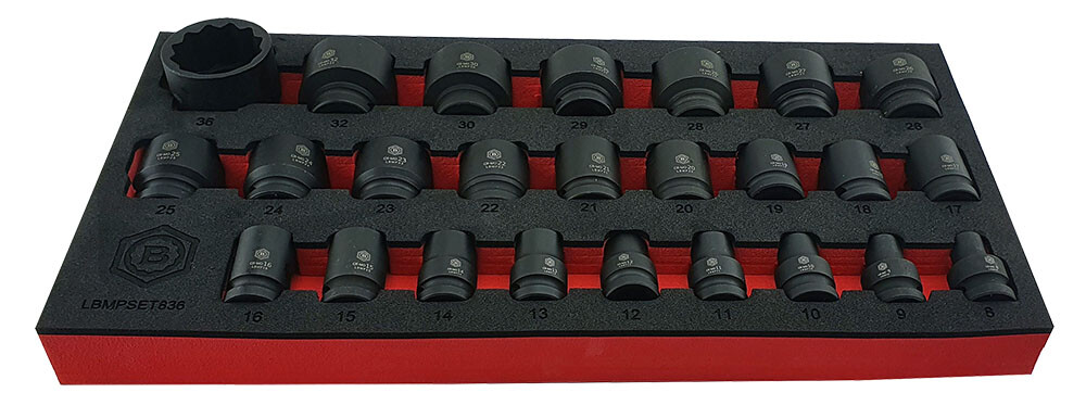 25PC 1/2" DRIVE IMPACT SOCKET SET (12 POINT) SIZES 8-36MM FROM BRITOOL HALLMARK