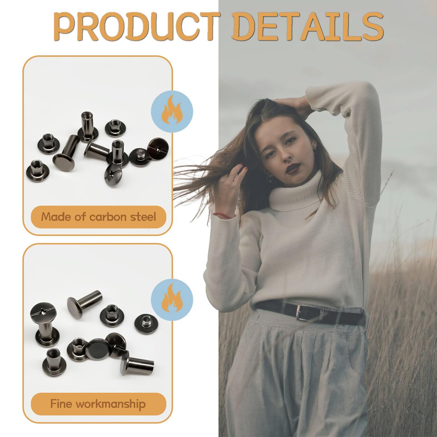 115Sets Chicago Screws Leather Rivets Assorted Kit M5*4 5 6 8 10 12 15 Gun Bl...