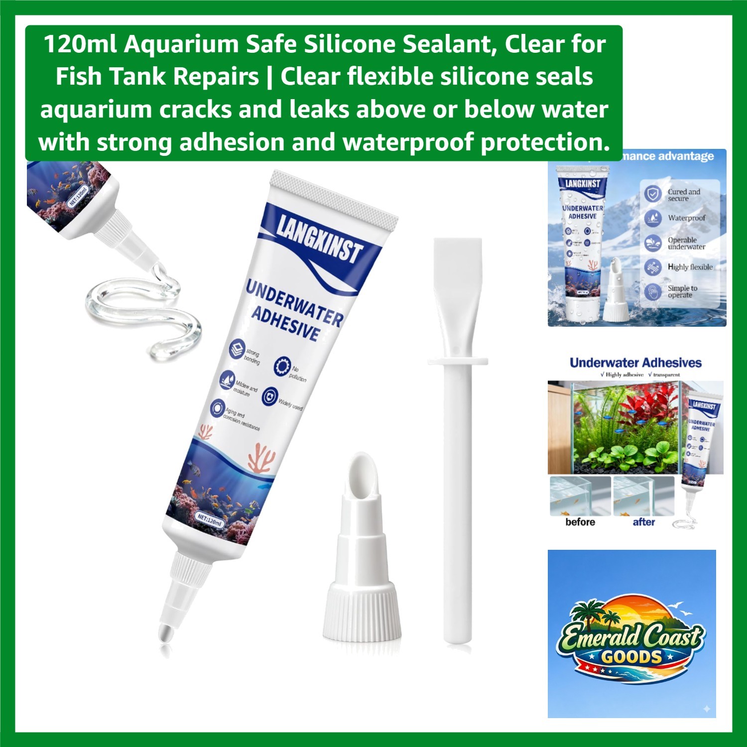 120ml Aquarium Safe Silicone Sealant, Clear for Fish Tank Repairs | Clear fle...