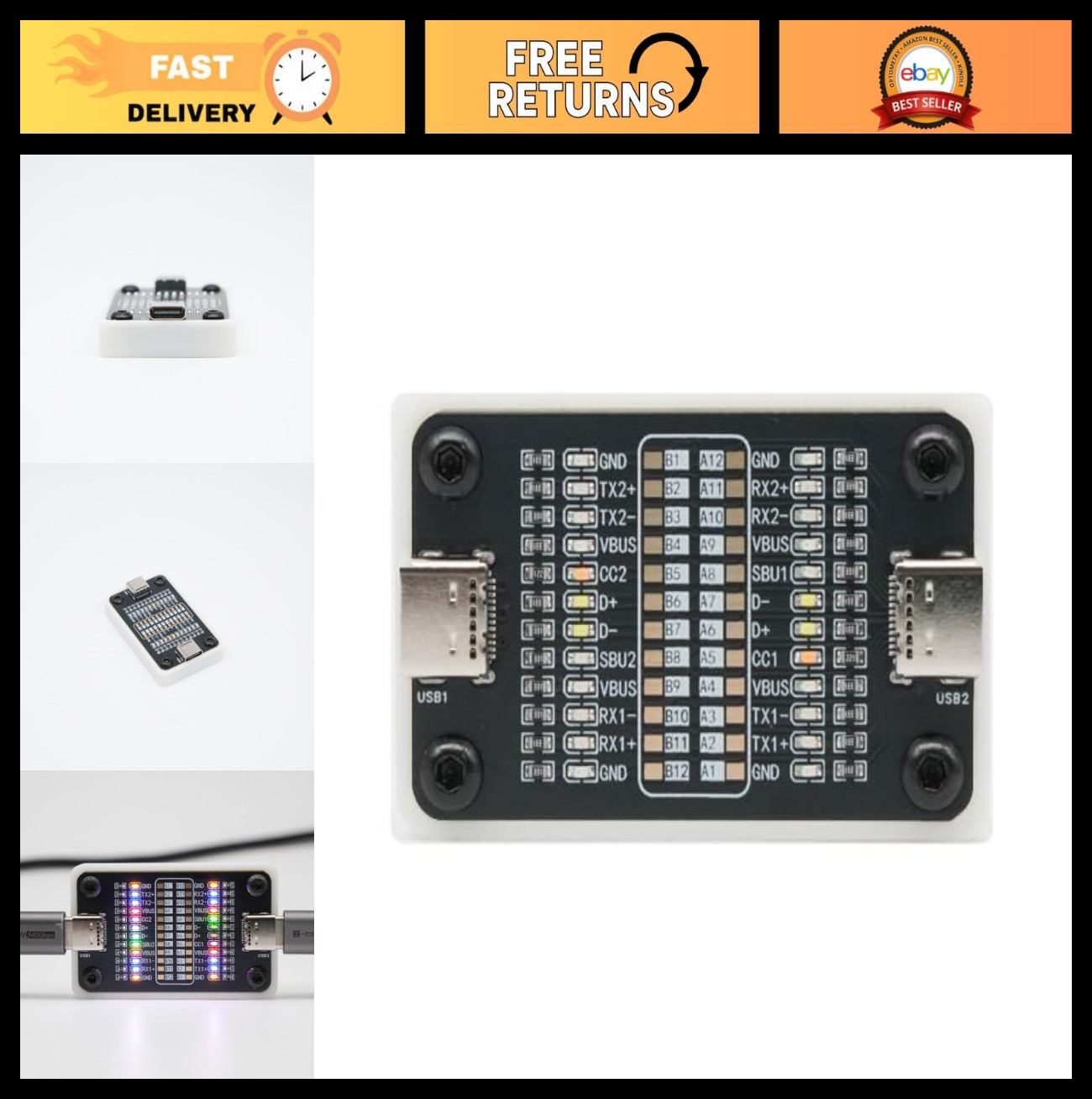 USB-C Cable Tester, 24-Pin Continuity & Power/Data Transfer Checker, LED Indicat
