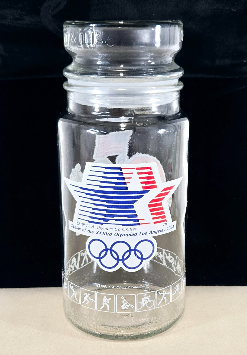 Vintage M&M's 1984 LA Olympics Candy Glass Jar Collectible
