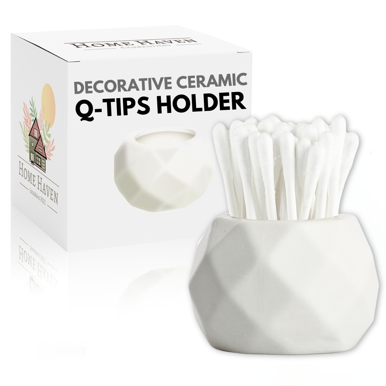 Decorative Qtip Holder - Classic White Oval Design - Q Tip Holder for Bathroo...