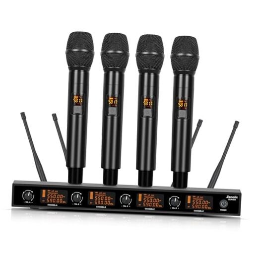 Wireless Microphone System, 4 Channels UHF Metal Cordless Handheld BLM404