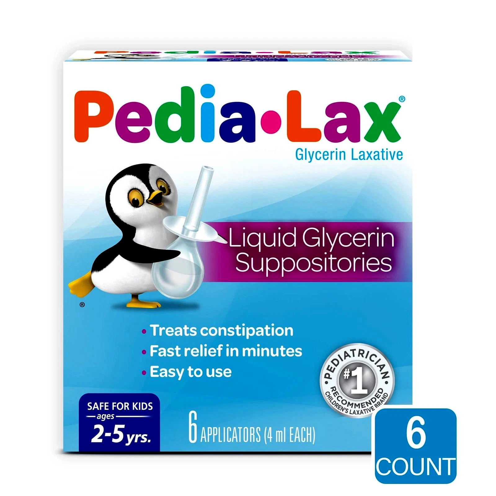 Pedia-Lax Laxative Liquid Glycerin Suppositories for Kids, Ages 2-5, 6 Count