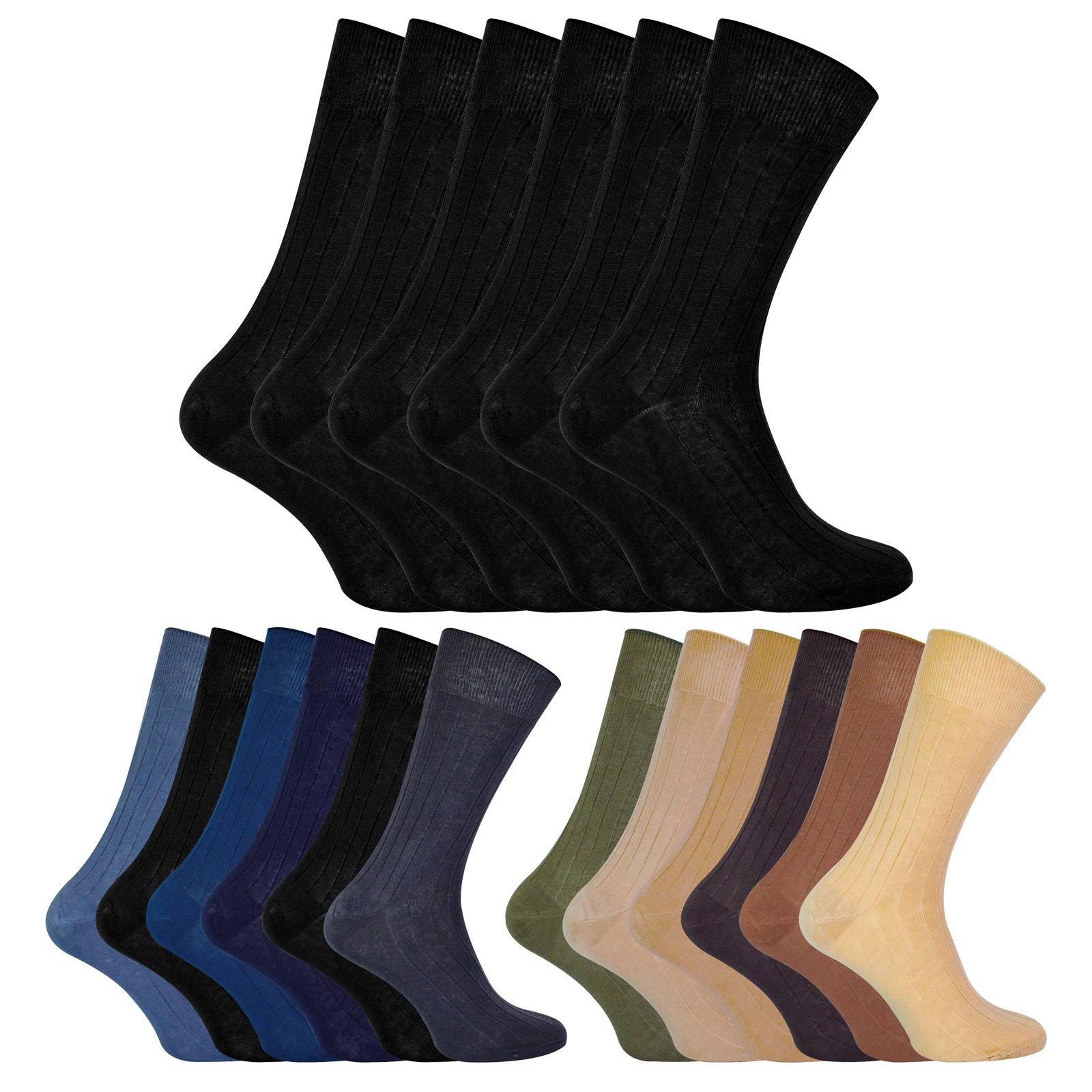 6 Pack Mens 100% Egyptian Cotton Dress Socks