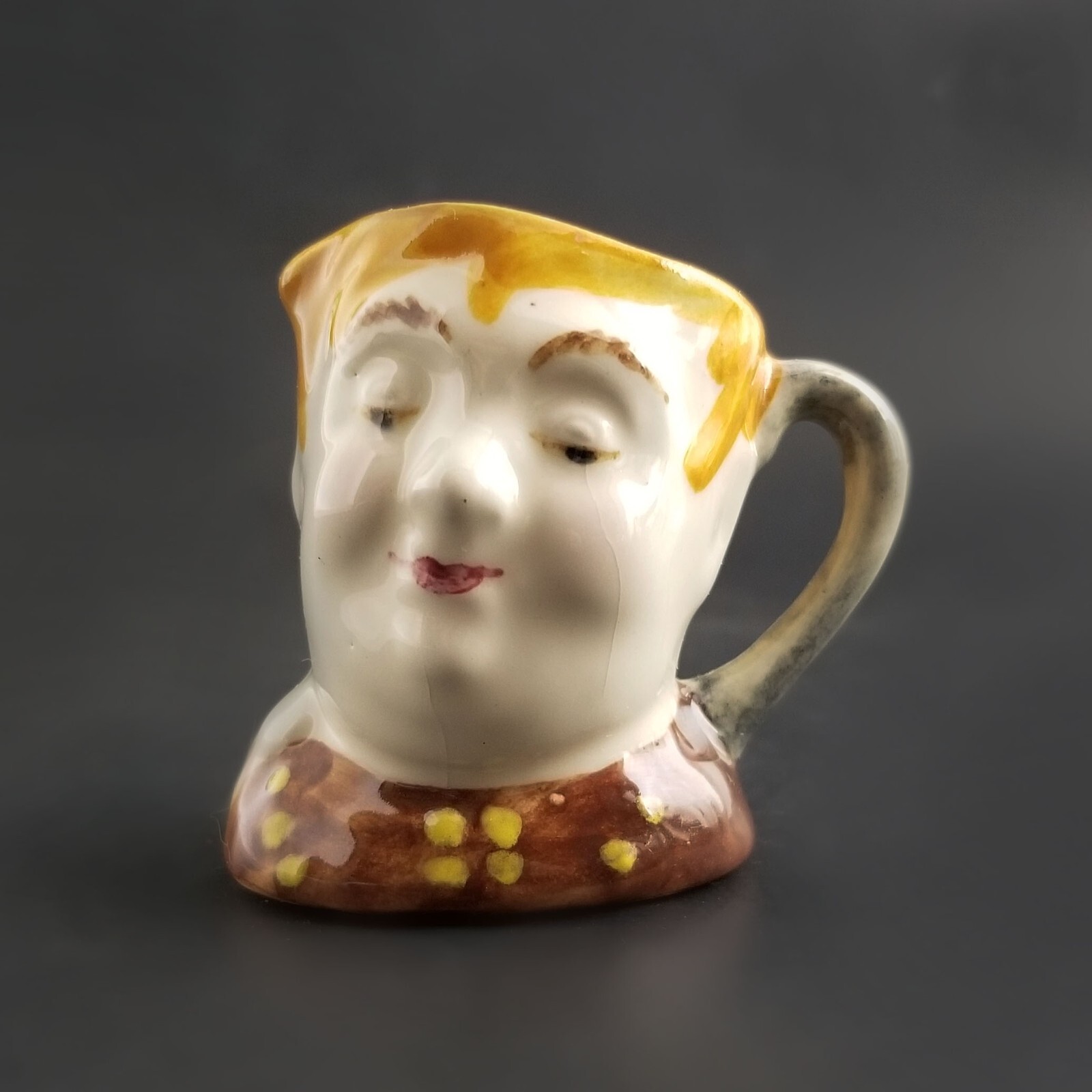 Vintage Miniature Toby Style Fat Boy Ceramic Mug 2"T Pottery Marked 2223