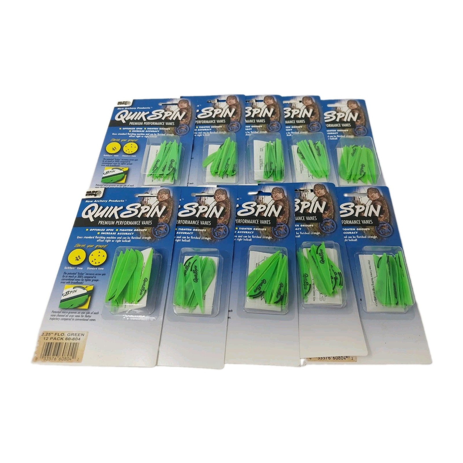 10x 12 Packs - 120 NAP Quik Spin 2.25" Premium Arrow Vanes: Flo. Green: 60-804
