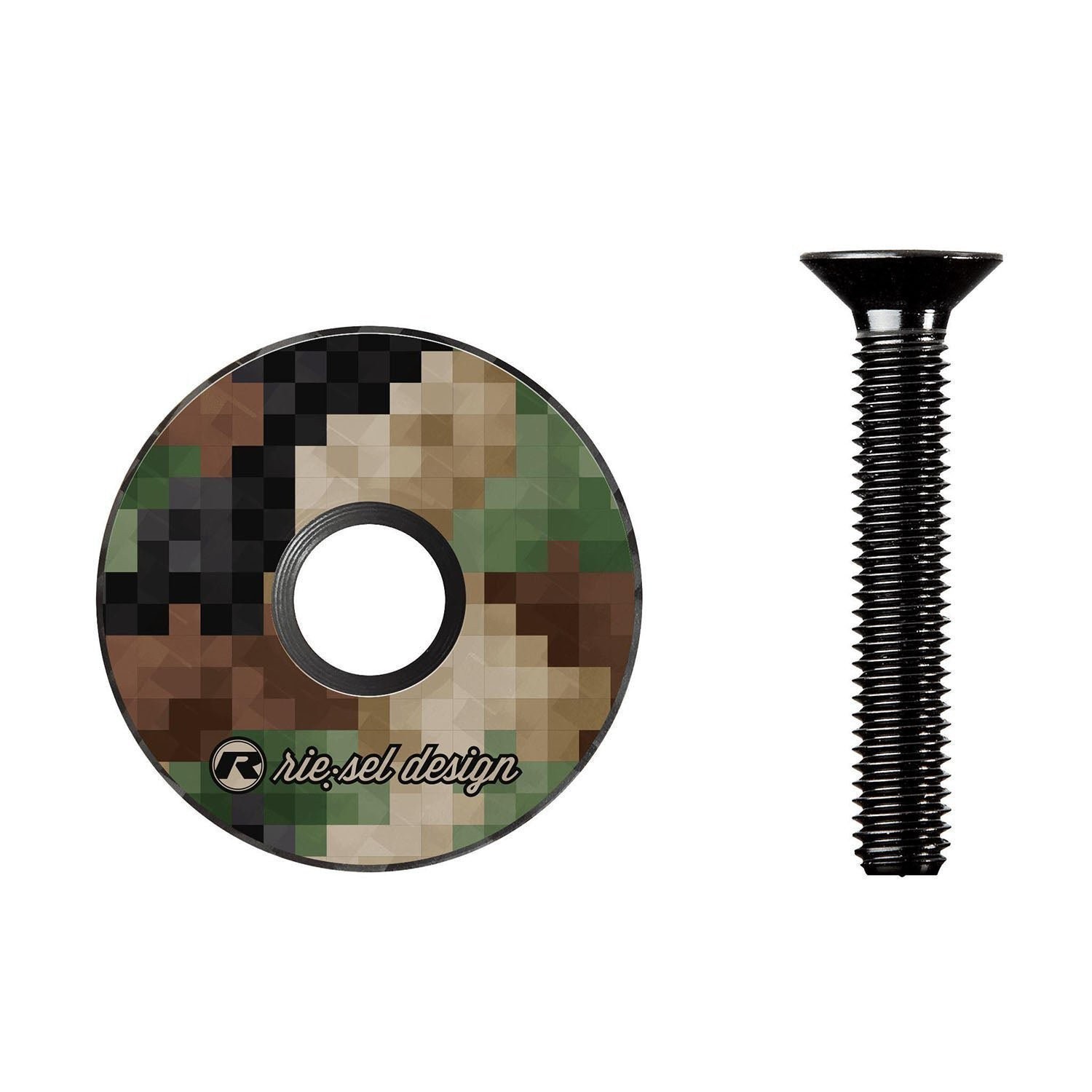 Riesel Design Pixel Camo STEM CAP - Bicycle Stem Cap, 1 1/8" Steerer Tube