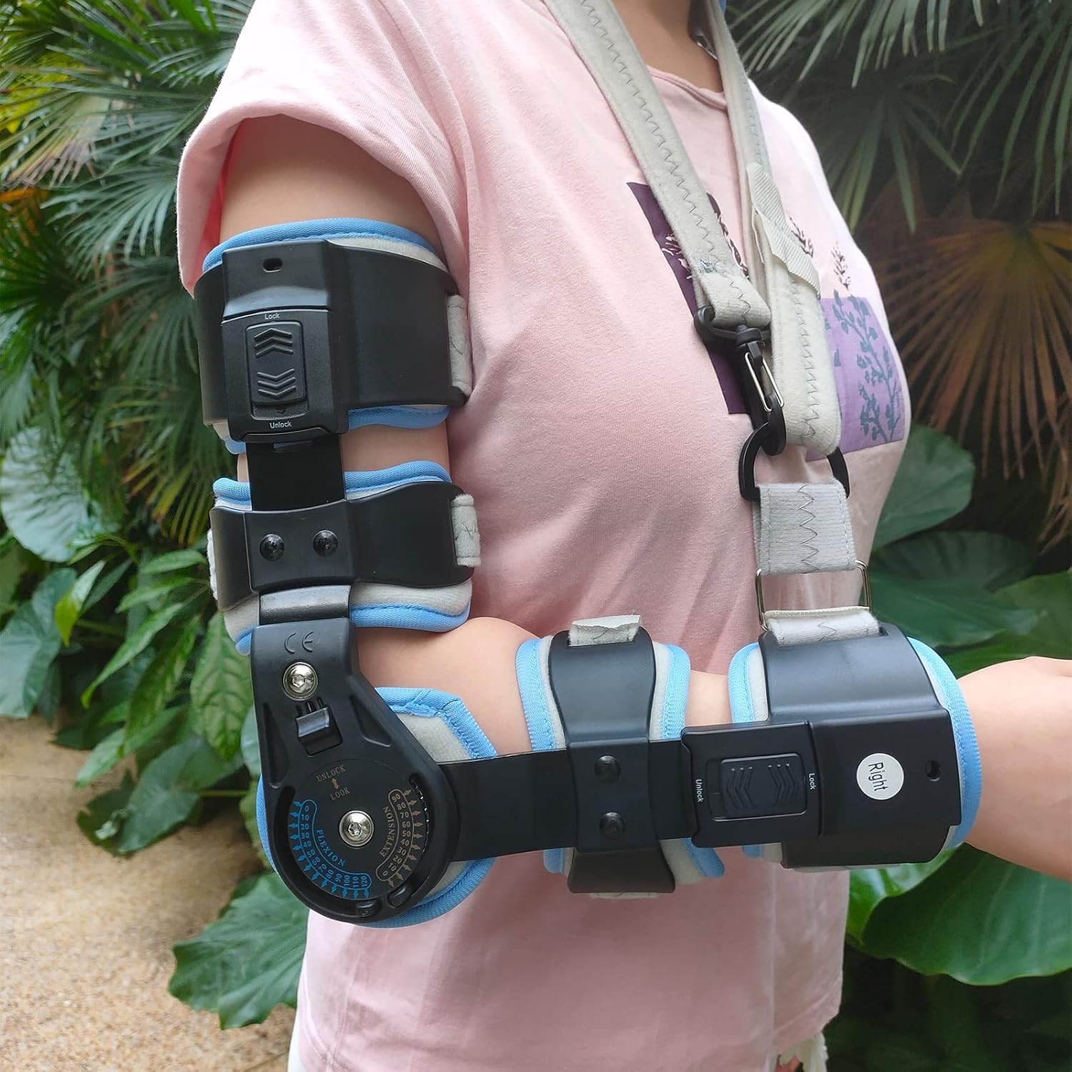 Hinged Elbow Brace ROM Elbow Brace Support with Strap Sling Adjustable Post Op