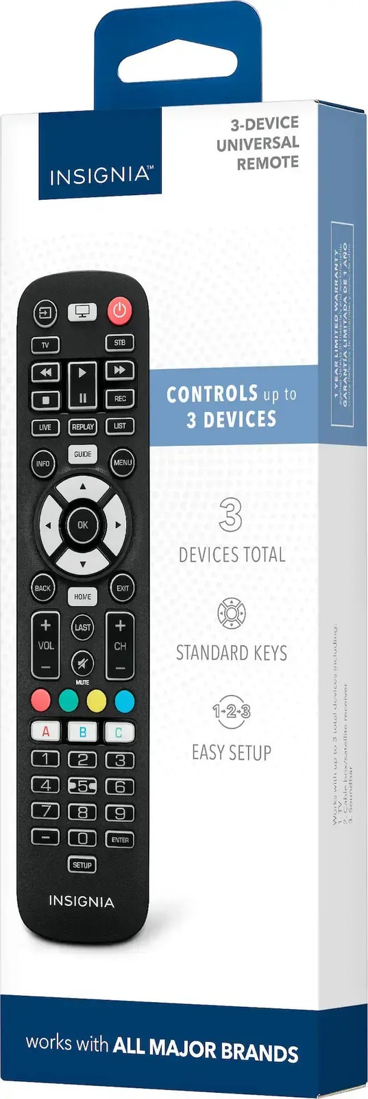 Insignia - 3 Device Universal Remote Control Replacement - Black