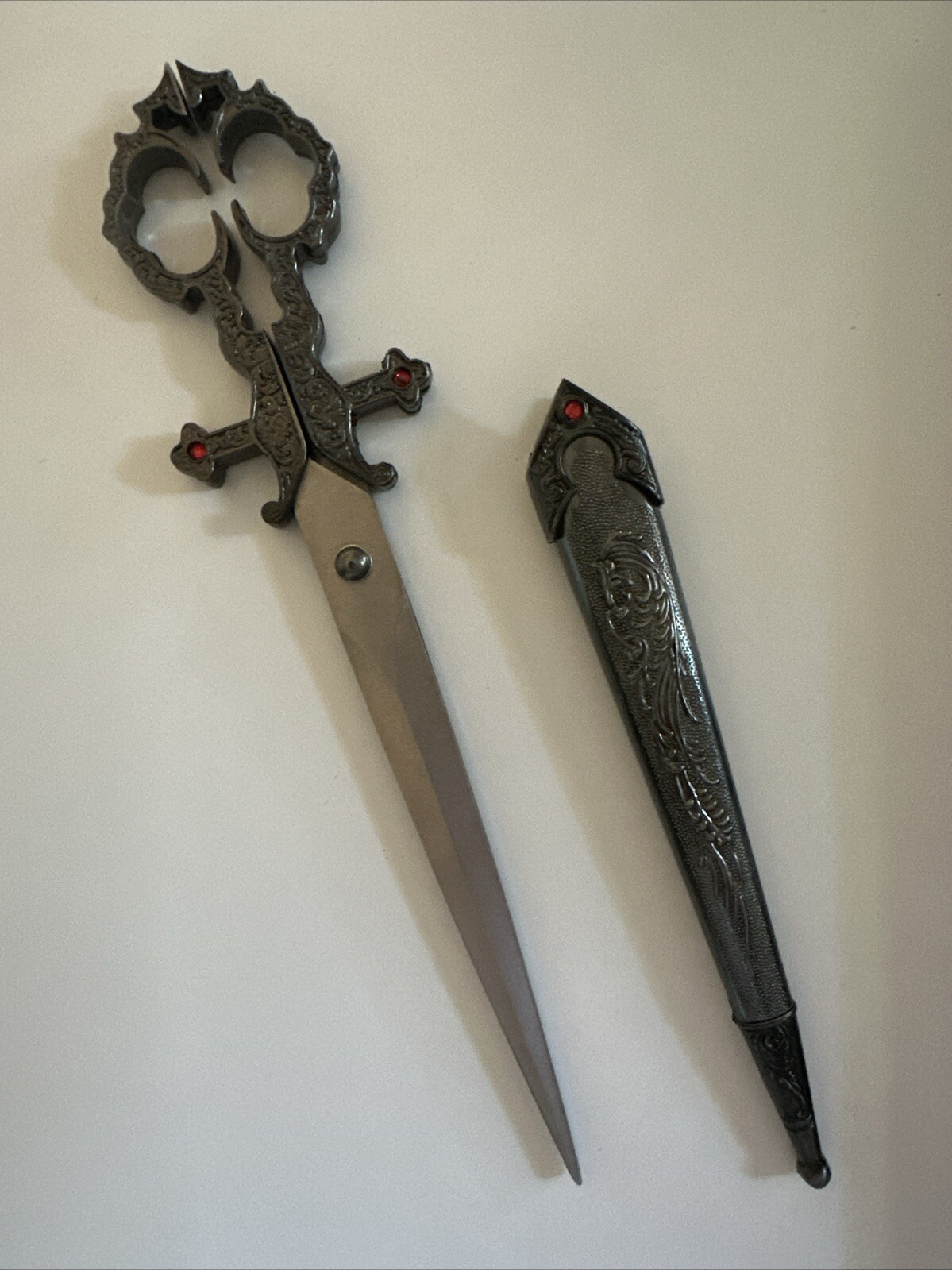 10" Ornate Chrome MEDIEVAL Renaissance Scissors Collectors FANTASY Dirk Dagger