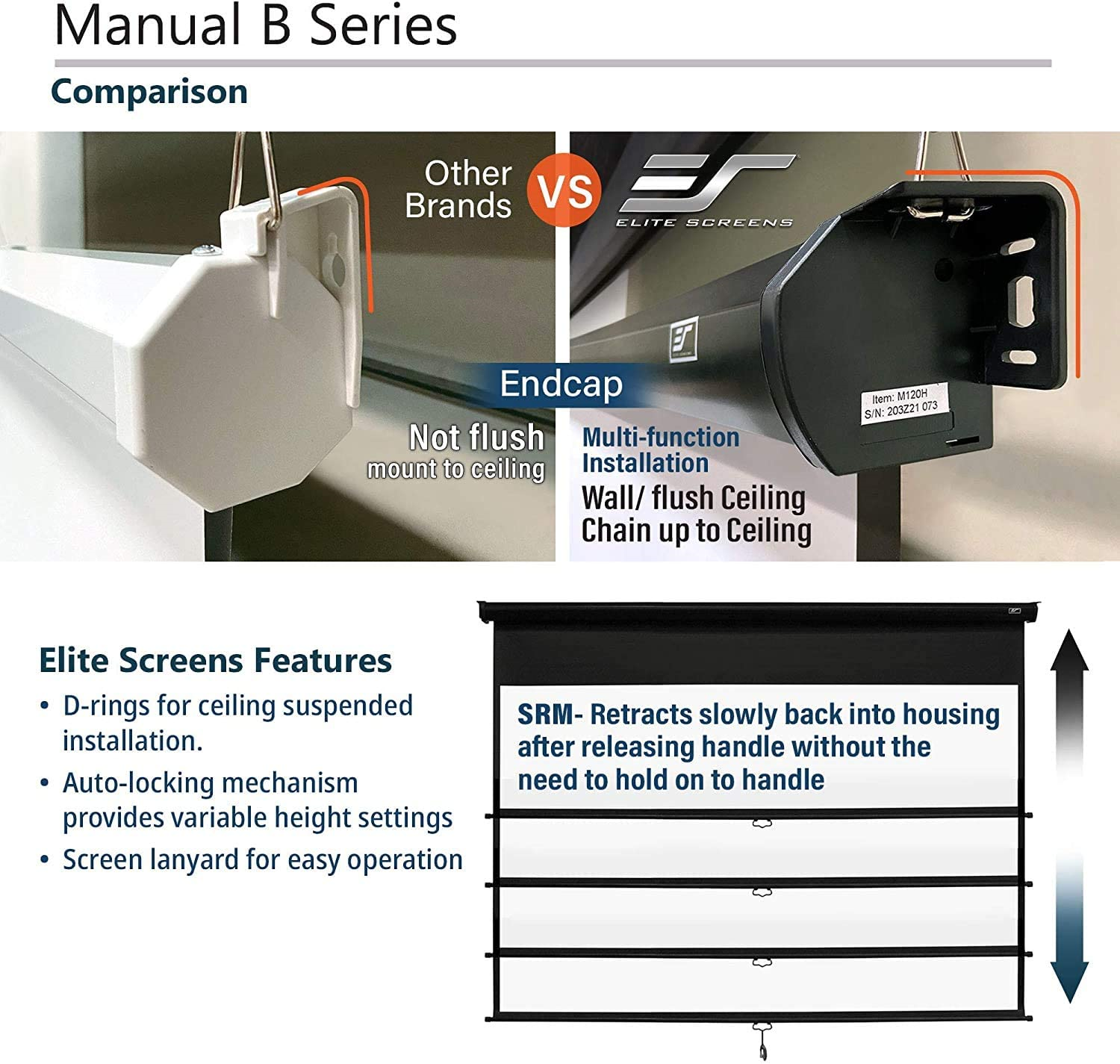 Elite Screens Manual B 100-INCH Manual Pull Down Projector Screen Diagonal 16:9