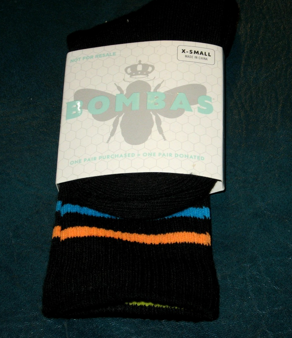 (3) Pairs of Brand New Bombas Socks Men's X-Small Black Cushioned Crew Socks