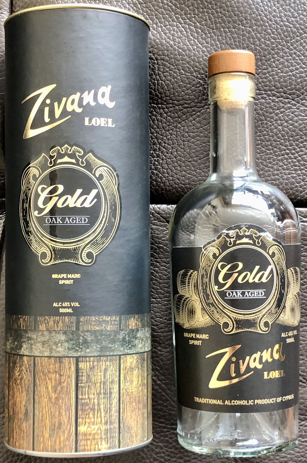 Cypriot Grape Marc Spirit Loel Zivana Gold Oak Aged Empty Bottle