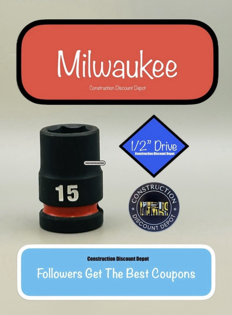 Milwaukee 49-66-6247 15MM Shockwave Impact Duty 1/2" Drive Shallow Socket 15 mm