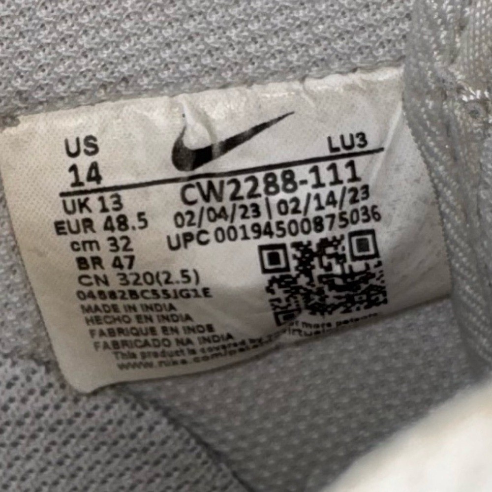 Nike Air Force 1 Triple White Men's Sneakers, Size 14, Preowned