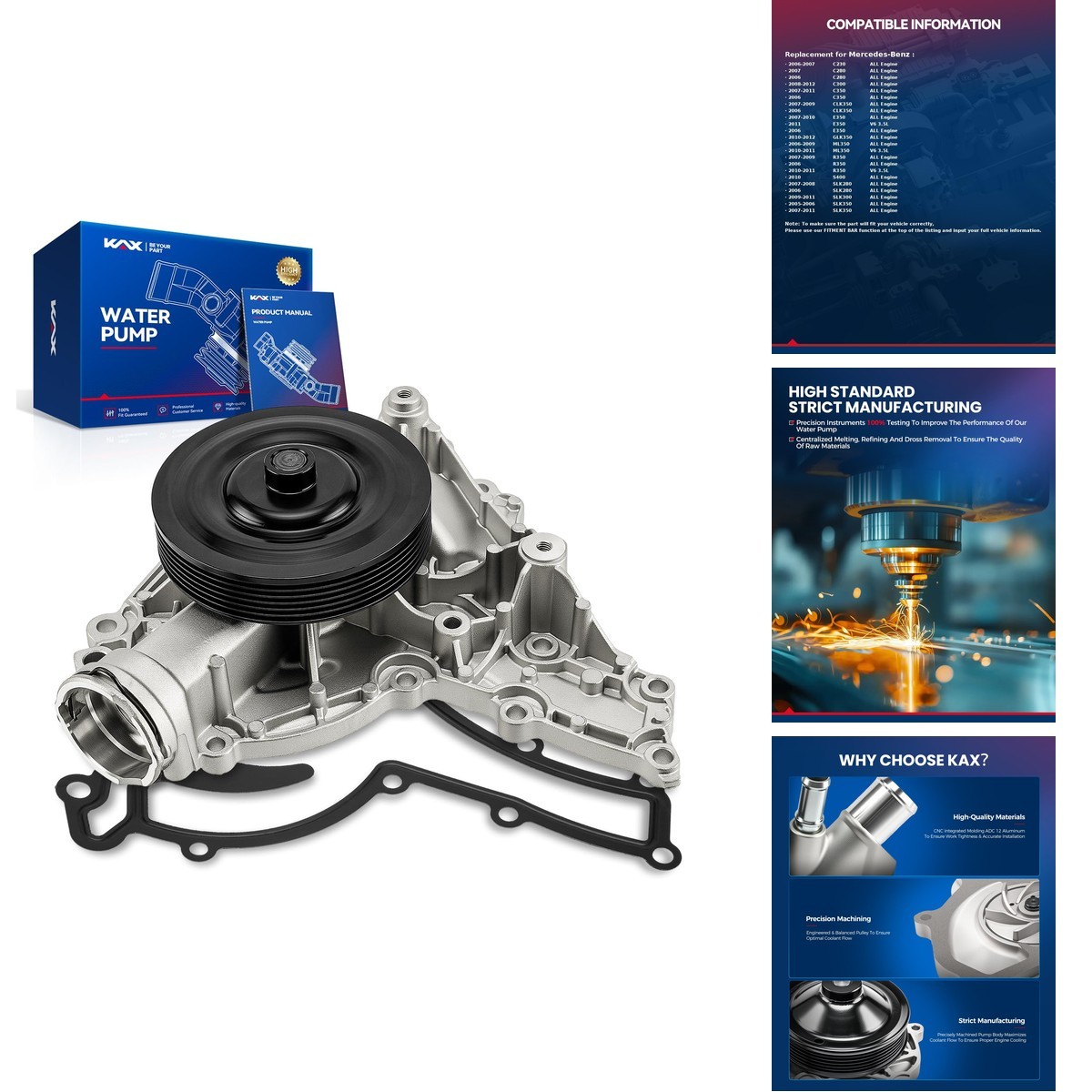 KAX Engine Water Pump For Mercedes-Benz C300, E350, GLK350, ML350, C230 AW6142