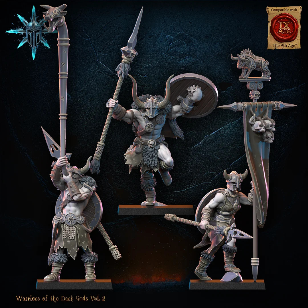 Barbarian Regiment with Spears / Axes - Command Group (Set of 6) - 28-32mm R
