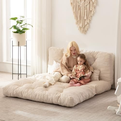 Folding Sofa Bed, Convertible Sleeper Chair with Full 80x54 Inch Velvet Beige