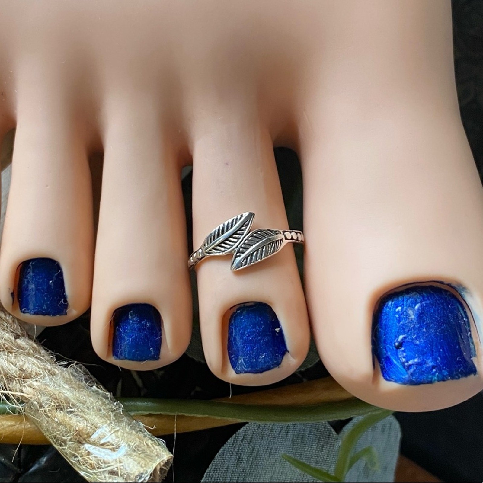 Sterling Silver Double Leaves Adjustable Toe Ring