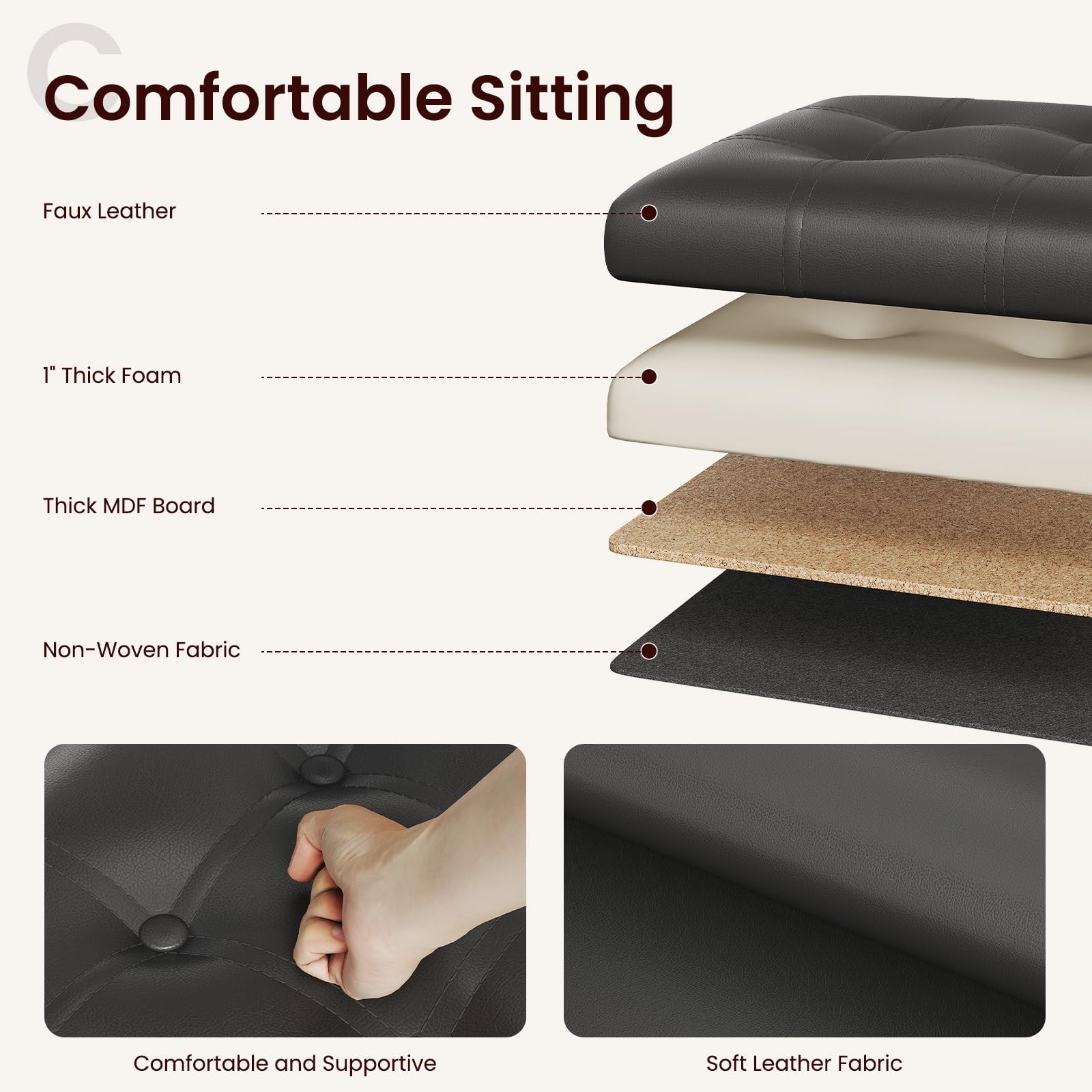 15 inches Folding Storage Ottoman, Cube Storage Boxes, Small Ottoman with Foa...