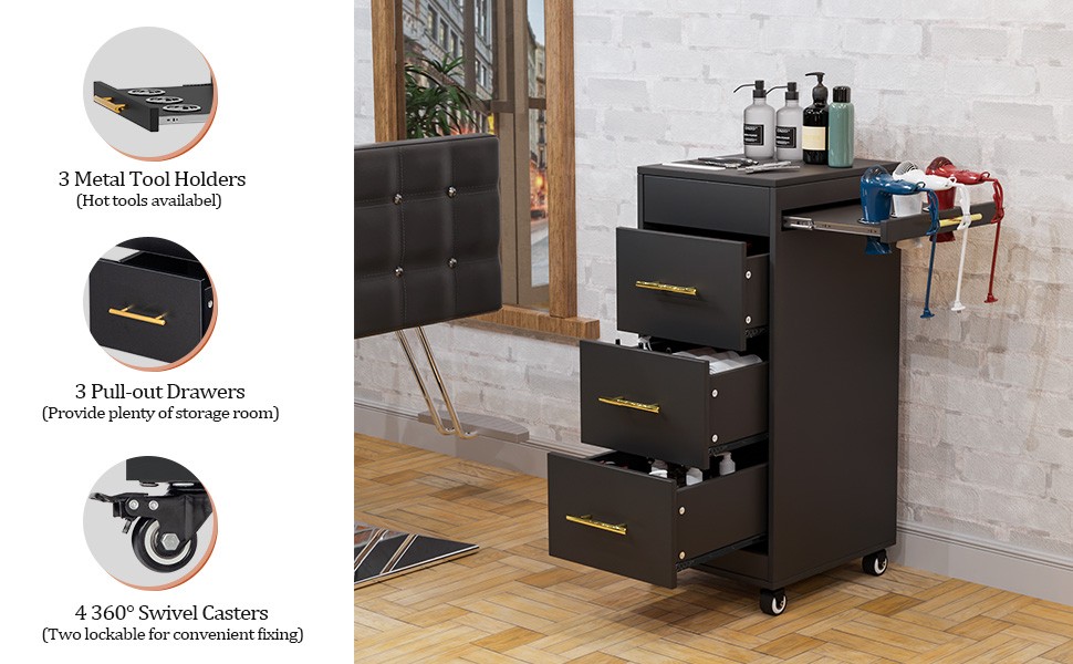 Hair Salon Storage Tool Cart Space Saving Salon Station Trolley Cart for Barber
