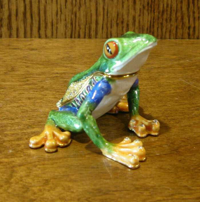 Jeweled Kubla Crafts Trinket Box #KC3781 TREE FROG, NIB  1.75" Collectible