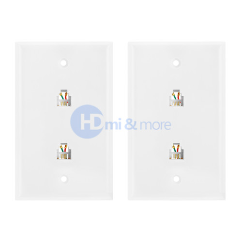 2x Phone Wall Plate RJ11 RJ12 Double Telephone Modular Duplex Jack CAT3 6P 4C
