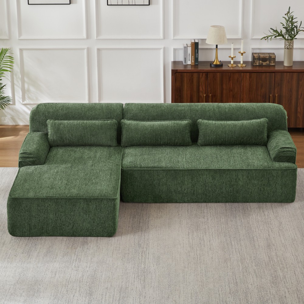 L-Shape Chenille Sofa w/ Tufted Design, Sleeper Couch for Living Room