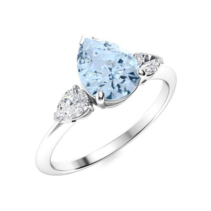 Natural Aquamarine Sterling Silver Sister Womens day New Three-Stone Ring