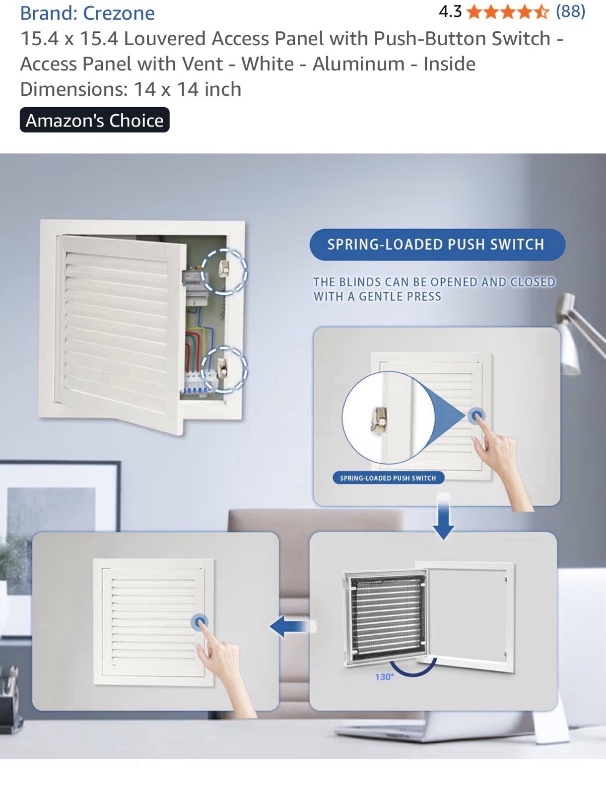 15.4 x 15.4 Louvered Access Panel with Push-Button Switch