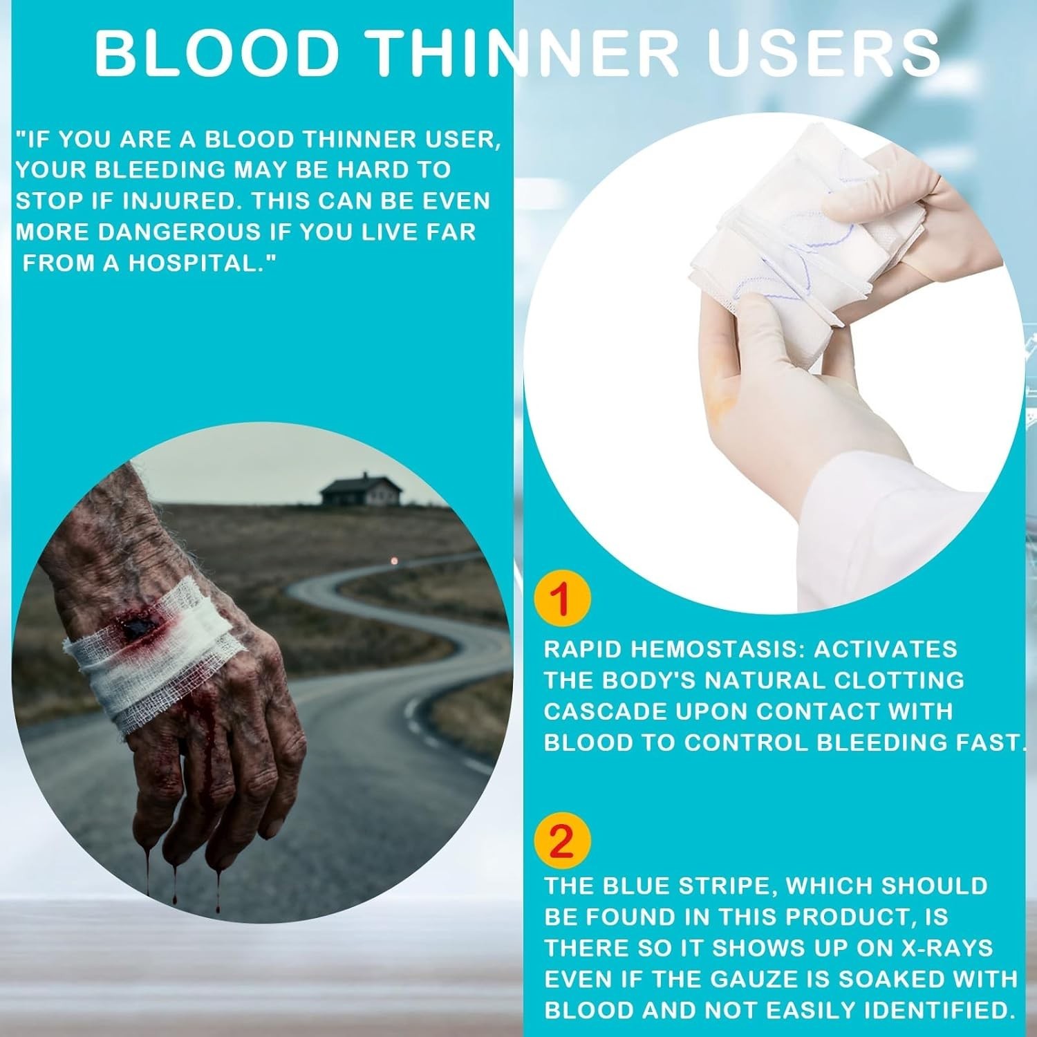 Quick Clot Gauze, First Aid Advanced Stop The Bleed Kit Combat Flexible Hemos...